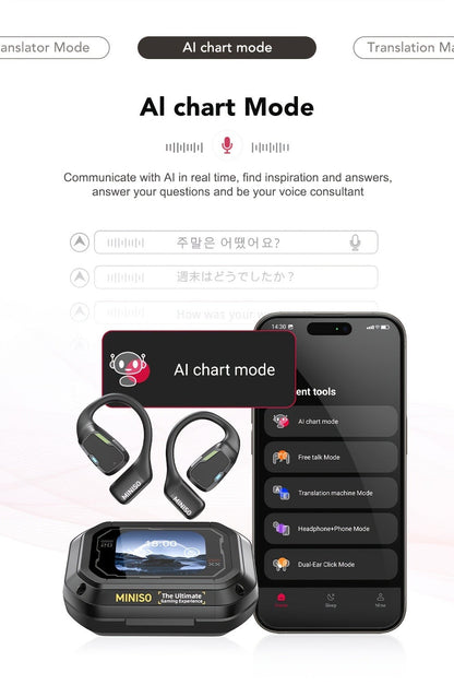 AI Translation Wireless Earbuds Real-Time 135 Languages Open-Ear Design Full-Color Touch Screen for an Everyday Personal Care Routine