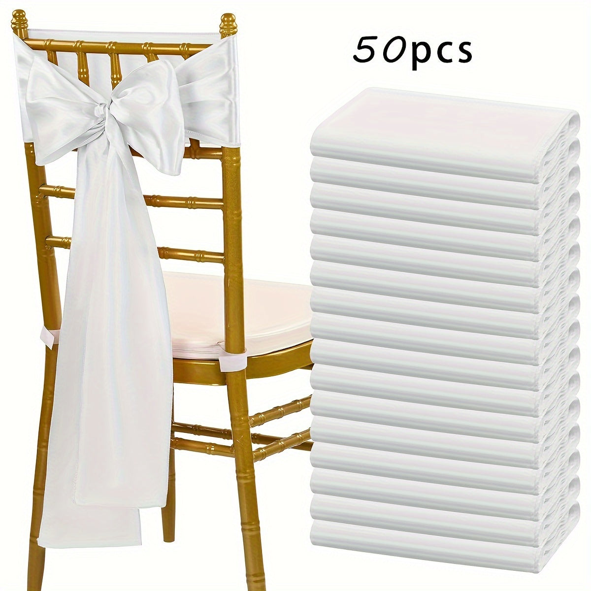 Satin Chair Sashes Bows 50pcs, 7x108 Inch Chair Waist Belt Bow Ties for Wedding Reception, Banquet
