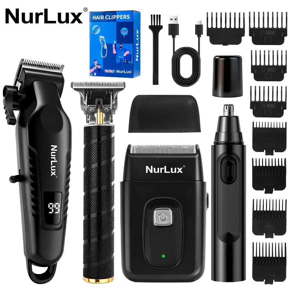 Men's Electric Grooming Kit 4-in-1 – Hair Clipper, Beard Trimmer, Electric Shaver & Nose Hair Trimmer Set, Gradient Design