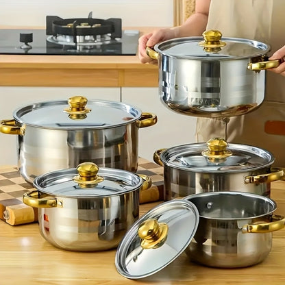 Stainless Steel Non-Stick Cookware Set 10/12pcs, 316 Grade Steel Frying Pan, Stockpot & Milk Pot with Lid