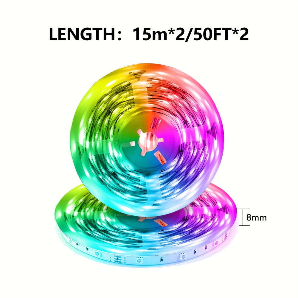 Smart APP Control LED Strip Lights 100FT 2 Rolls of 50FT – RGB Music Sync Color Changing 24V Safe Voltage Remote for Bedroom Living Room