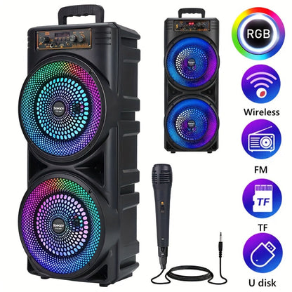 Dual 8.5" Subwoofer Party Speaker 6000W with RGB Lights | Portable Wireless Bluetooth 5.0, TWS Stereo Pairing, FM Radio, Built-in Mic