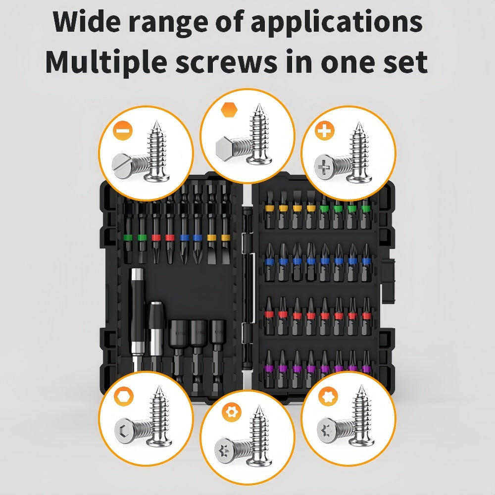 Impact Screwdriver Bit Set 45-Piece – Heavy-Duty Torx, Phillips, Flat & Square Bits with Storage Box, Compatible with Impact Drivers