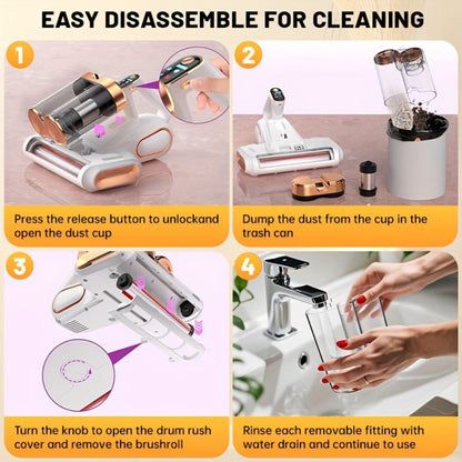 Mattress Vacuum Cleaner Handheld Bed Cleaner – 16KPa Strong Suction with UVC Light & Hot Air Heating, Deep Clean for Pillows, Sofa