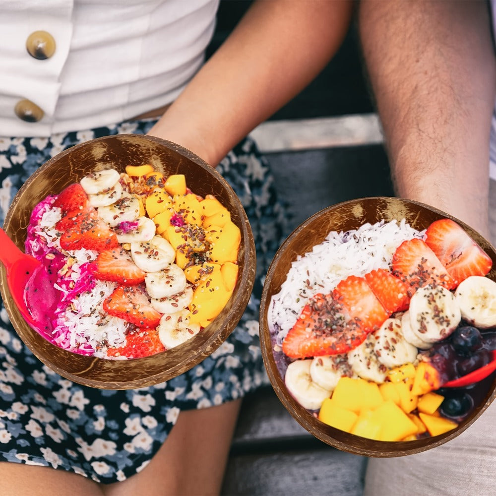 Coconut Shell Bowls Polished Handmade Natural Wooden Bowls for Smoothie, Acai, Fruit, Salad & Yogurt
