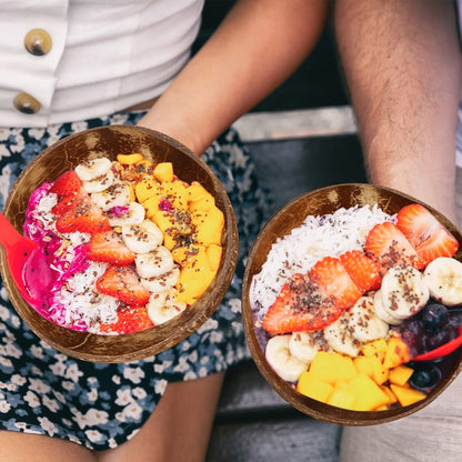 Coconut Shell Bowls Polished Handmade Natural Wooden Bowls for Smoothie, Acai, Fruit, Salad & Yogurt