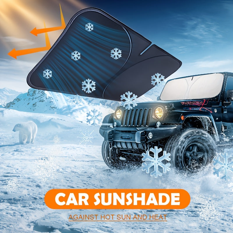 Windshield Sun Shade with Hook & Loop Closure – Foldable Front Window UV Ray Blocker, Dashboard Heat Protector