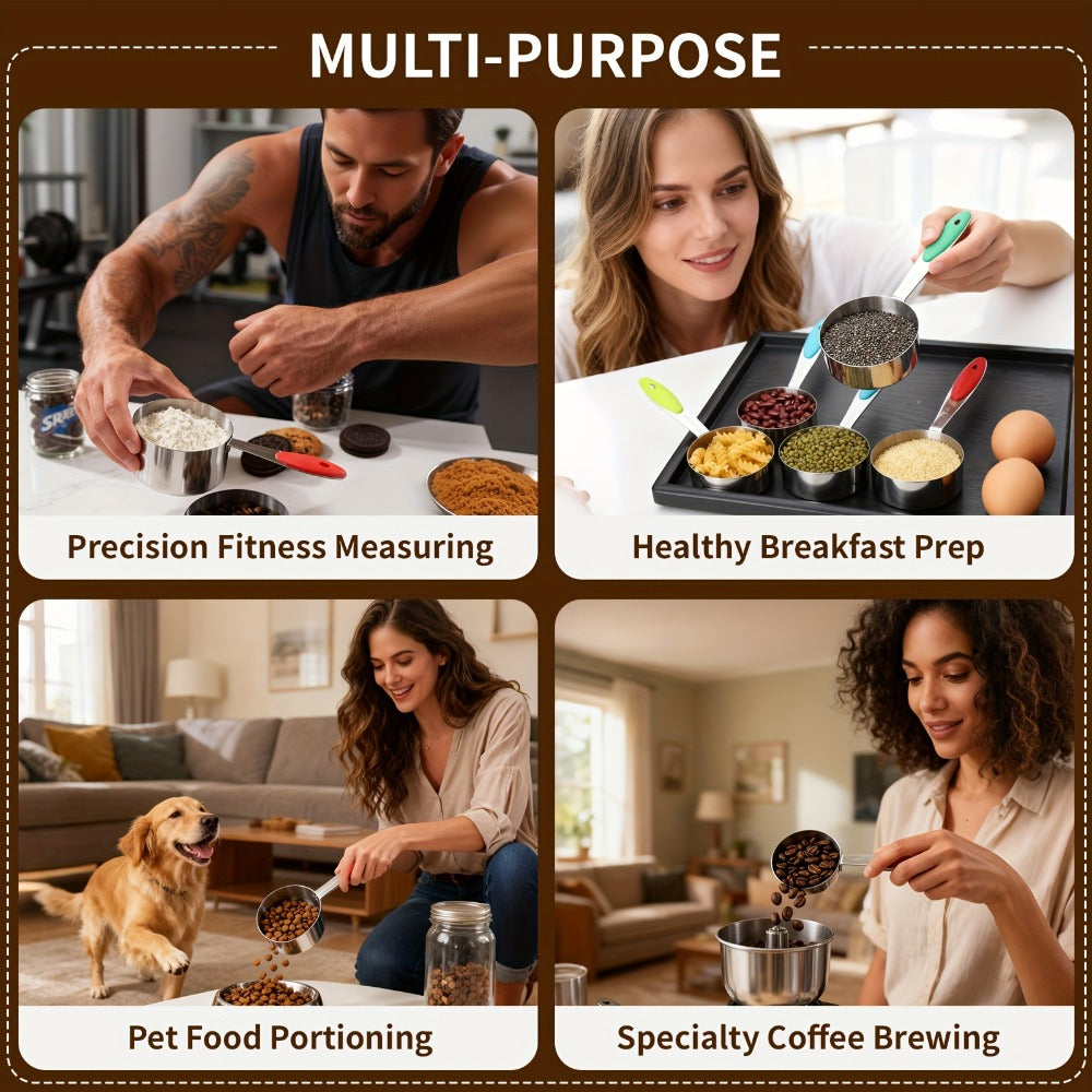Stainless Steel Measuring Cups and Spoons Set 17 Piece – 8 Measuring Cups, 8 Double-Sided Spoons & 1 Leveler for Baking