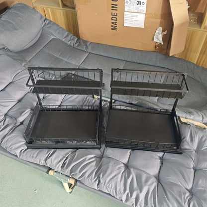 L-Shaped Pull-Out Cabinet Organizer with 14.4 x 10.6 x 11 Inch Frame, 7 Inch Pipe Clearance and 1- or 2-Piece Options