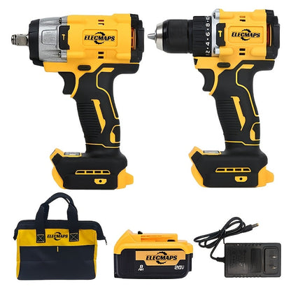 Cordless Power Tool Combo Kit for Dewalt 20V Battery - Impact Wrench 1500Nm, Brushless Drill & Screwdriver Set for Home & Construction