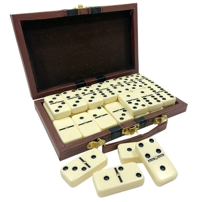 Double Six Dominoes Set 28pcs White – Extra Large Classic Domino Game with Gold Spinner & Premium Storage Box