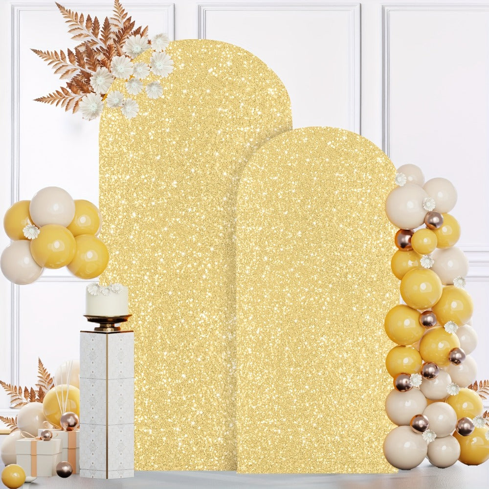 Glitter Sequin Arch Cover 2 Set 6Ft & 7.2Ft Metallic Spandex Payette Panel Wedding Arch Backdrop Cover for Wedding Ceremony, Birthday Party
