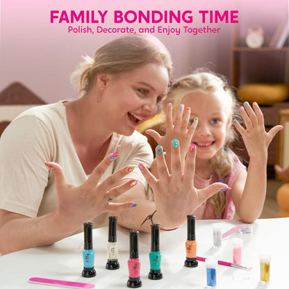 Kids Nail Art Kit for Girls, Nail Polish Set with Glitter Stickers & Sequins 220+ Designs for Home and Salon Manicures