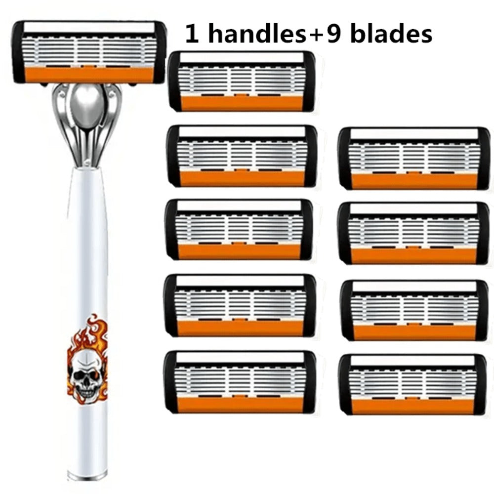 Men's Safety Razor with Replacement Blades - Anti-Slip Stainless Steel Handle Shaver for Beard & Sideburns