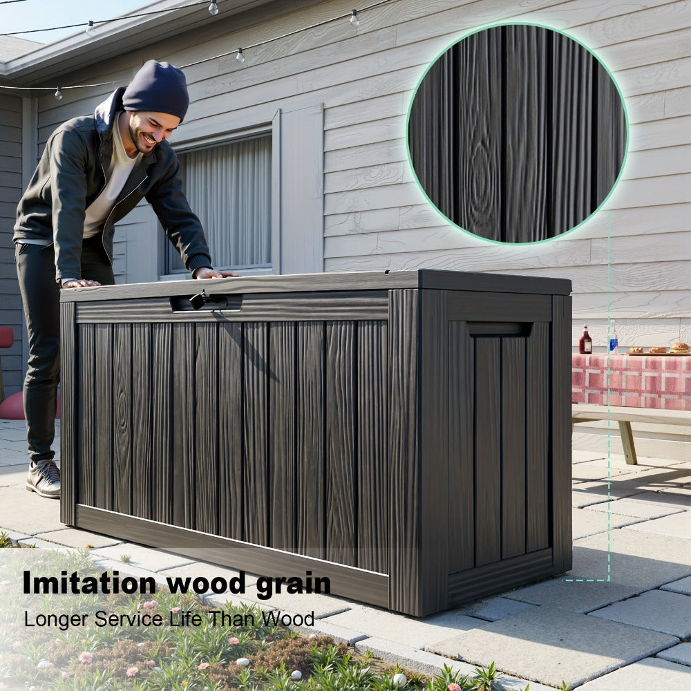Large Resin Deck Box Lockable Outdoor Storage 80/100 Gallon, 345L UV Patio Storage Box for Garden, Patio and Yard Use