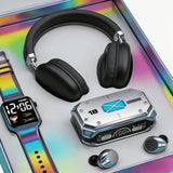 3PCS Black Wireless Over-Ear Headphones (Quality Upgraded Version) + Earphones + Watch