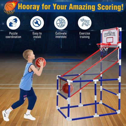 Kids Adjustable Basketball Hoop Set with 2 Balls & Storage – Indoor Outdoor Sport Toy for Ages 3–6, Thick PVC Frame | Best Birthday