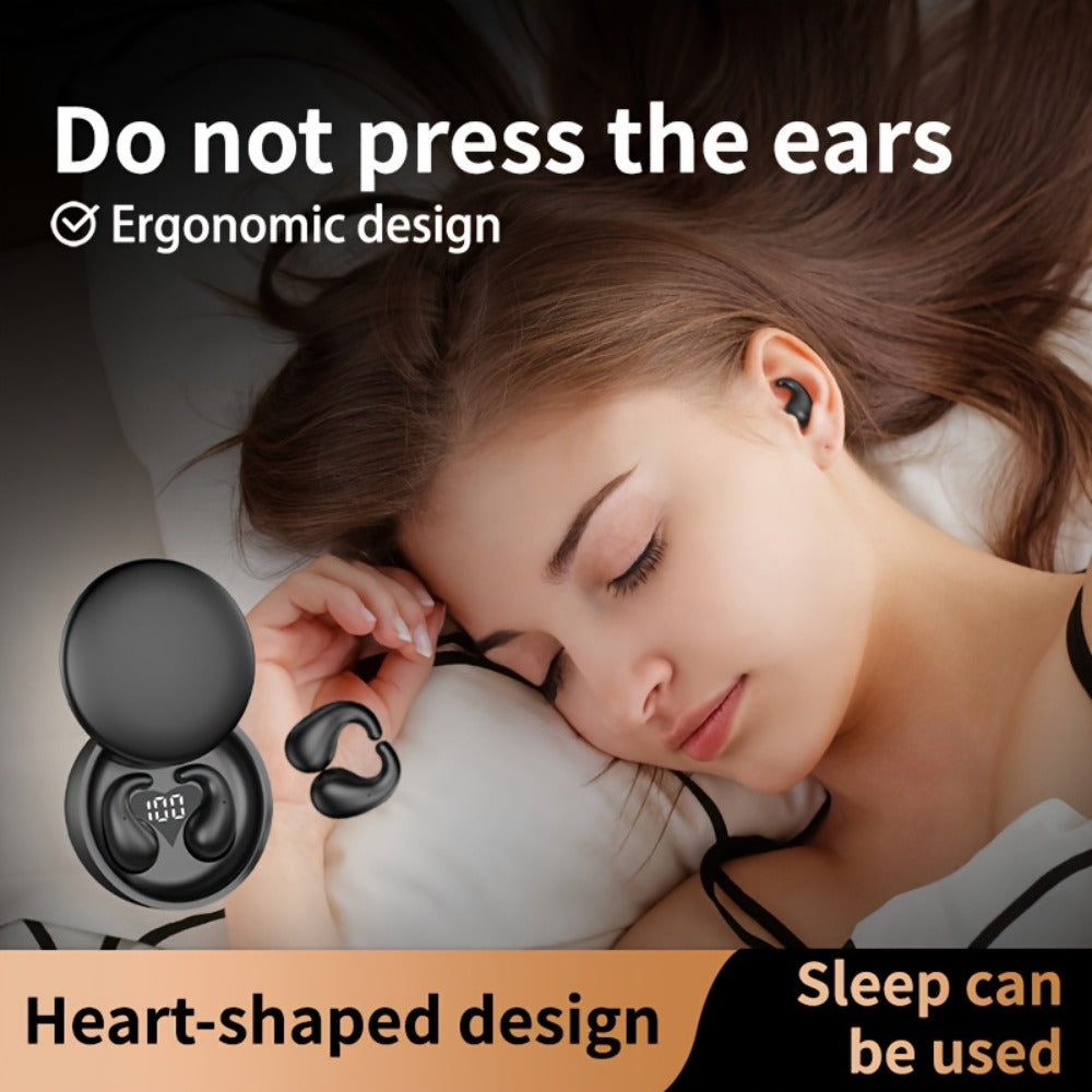 Heart-Shaped Bluetooth 5.4 Sleep Earbuds with Digital Charging Case in Black, White or Khaki