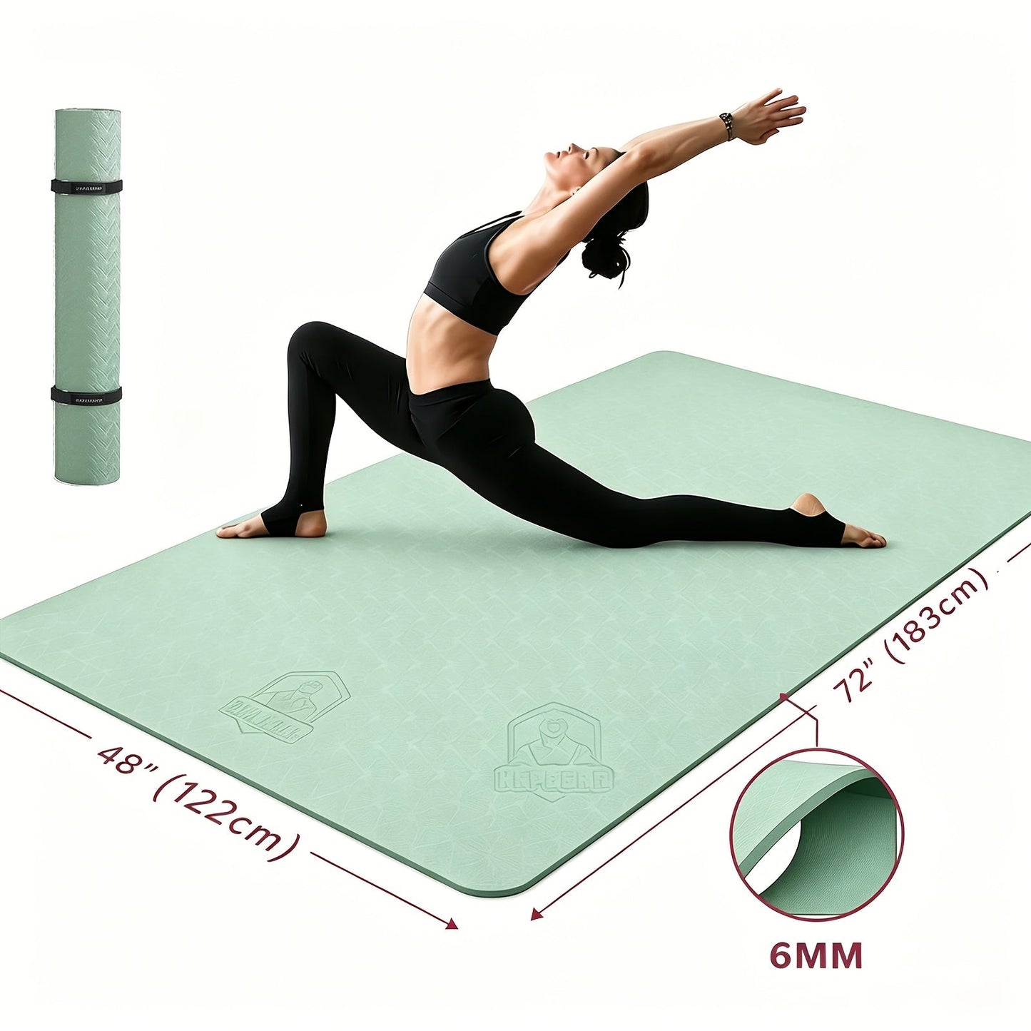 Extra Large Yoga Mat 6mm Thick – Non-Slip TPE Dual-Side Exercise Mat with Carry Bag for Yoga, Pilates, Stretching & Home Workouts