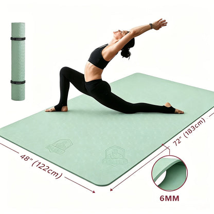 Extra Large Yoga Mat 6mm Thick – Non-Slip TPE Dual-Side Exercise Mat with Carry Bag for Yoga, Pilates, Stretching & Home Workouts