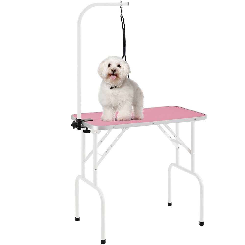Pet Grooming Table Foldable with Height Adjustable Arm – Non-Slip Waterproof Surface, Folding Legs, Sturdy Metal Frame
