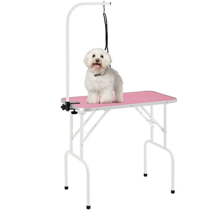 Pet Grooming Table Foldable with Height Adjustable Arm – Non-Slip Waterproof Surface, Folding Legs, Sturdy Metal Frame