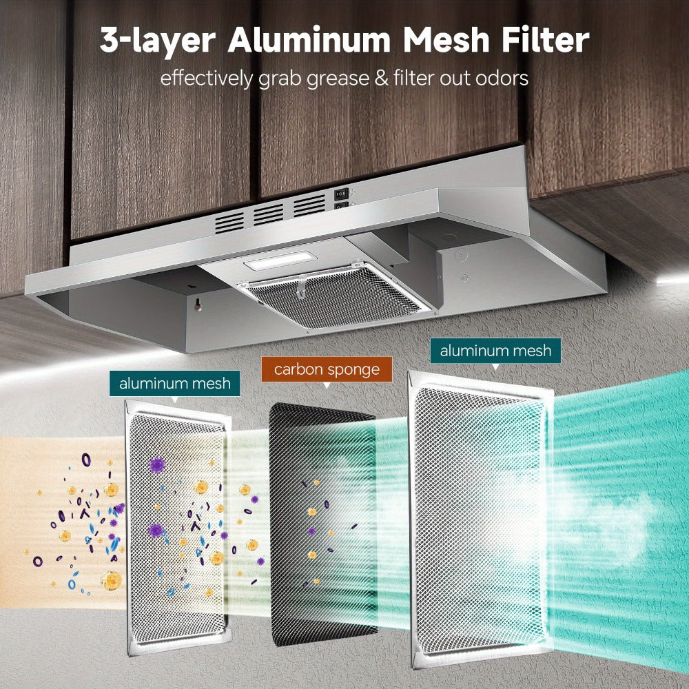 Range Hood 36 Inch Under Cabinet Ducted Ductless Convertible Stainless Steel 350CFM 2-Speed for Home Cooking, Dining and Outdoor Meals