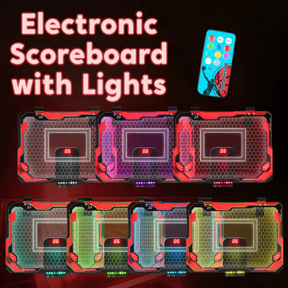 Indoor Basketball Hoop for Kids Over the Door, Light Up LED Scoreboard 4 Balls Air Pump 3 Game Modes 7 Light Shows