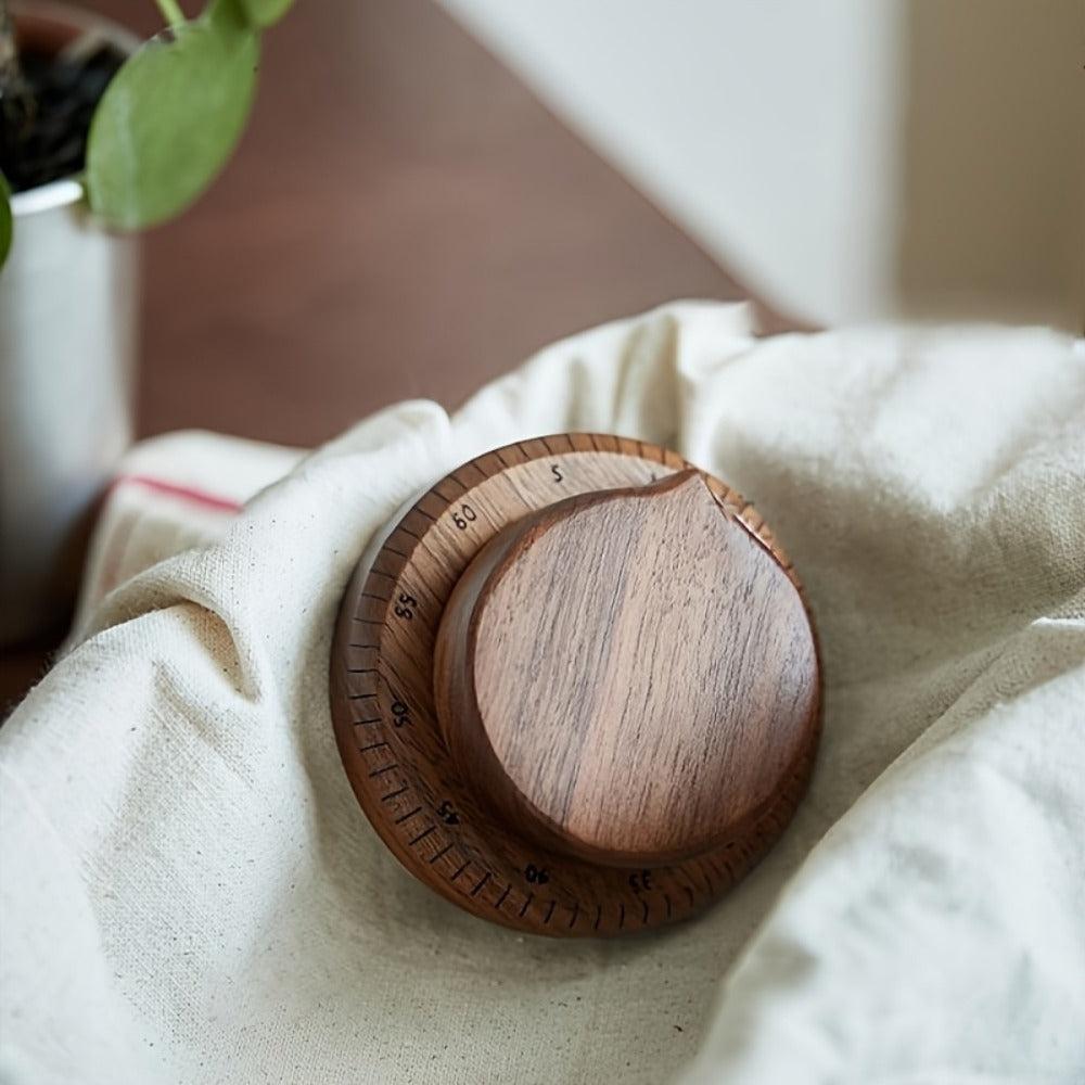 Mechanical Kitchen Timer with Loud Alarm – Black Walnut Wood Cooking Timer, 100% Battery-Free Desktop Timer for Cooking