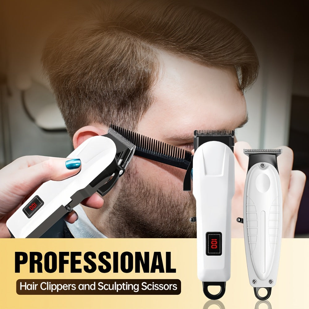 Hair Clippers & Trimmers White One-, Two- or Three-Piece Set with LCD Displays, USB-C Charging and Guide Combs