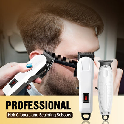 Hair Clippers & Trimmers White One-, Two- or Three-Piece Set with LCD Displays, USB-C Charging and Guide Combs
