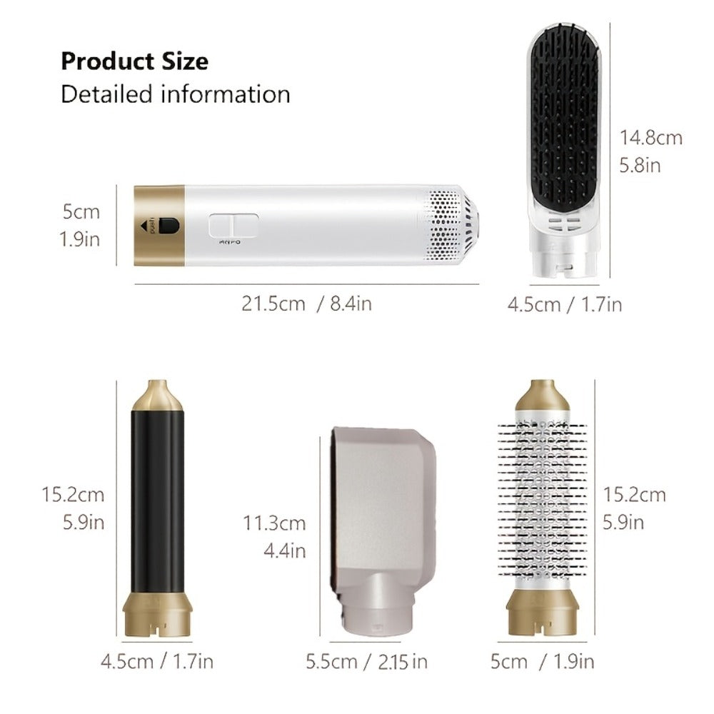 Air Wrap Hair Dryer Brush Set 5-in-1 Ionic Styler, Blow Dryer, Straightening Brush & Dual Air Curler (Clockwise & Counterclockwise)