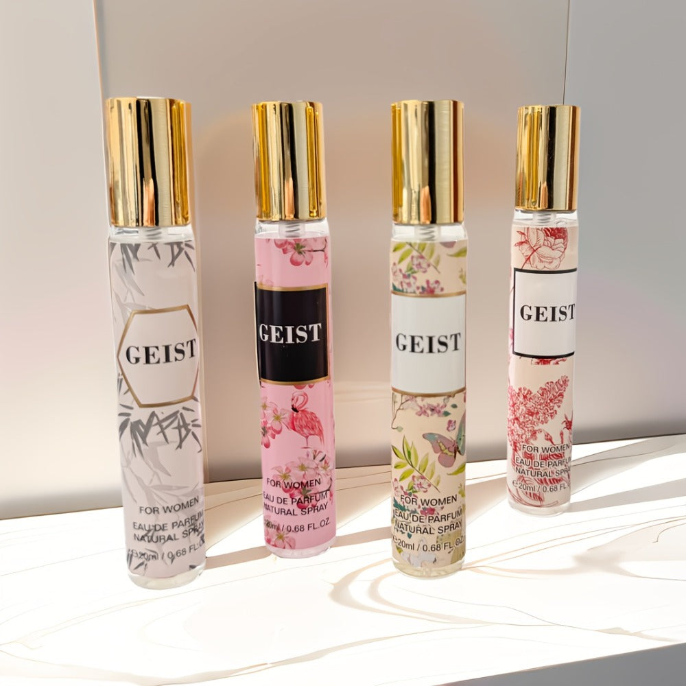 Perfume Gift Set 4 Pieces Travel Size Mini Spray – Long Lasting Fresh Floral Fragrance for Women and Men Unisex Portable Set Mother's Day