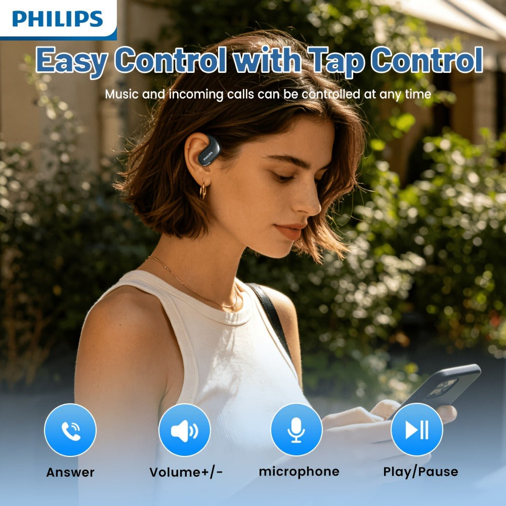 Philips TAT2739 Open Air Earbuds Wireless Bluetooth 5.3 Ear Hook Headphones with Wireless Charging Case