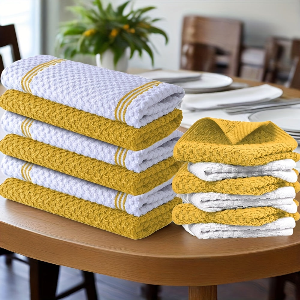 Kitchen Hand Towels, Twelve-Piece Cotton Kitchen Towel Set with Six 15 x 25-Inch Hand Towels and Six 12 x 12-Inch Washcloths