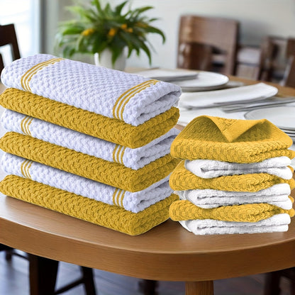 Kitchen Hand Towels, Twelve-Piece Cotton Kitchen Towel Set with Six 15 x 25-Inch Hand Towels and Six 12 x 12-Inch Washcloths