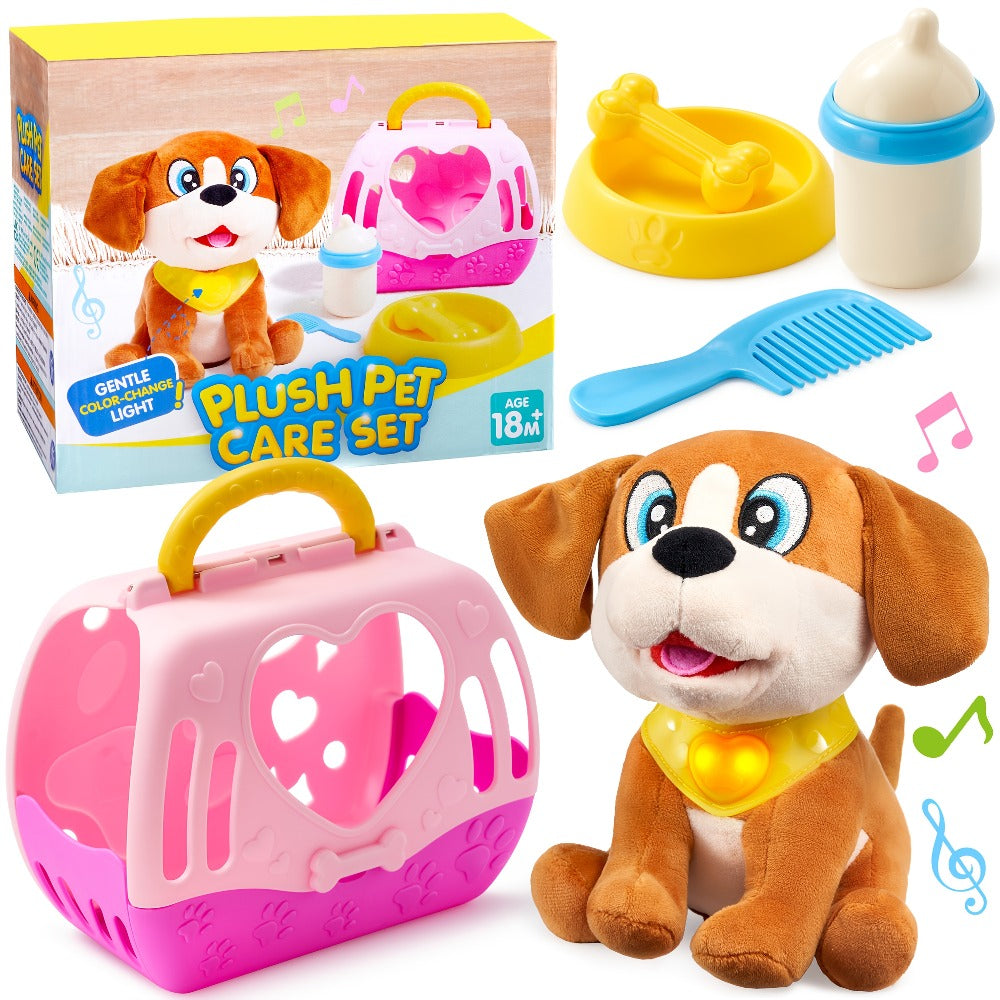 Interactive Plush Dog Toy for Toddlers with Carrier Set Music Lights Sounds with the Listed Color, Size or Set Options for Everyday Use