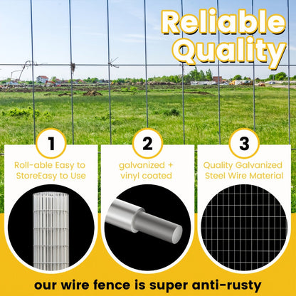 Welded Wire Mesh Fence Roll 50ft, Galvanized Zinc-Coated Steel Hardware Cloth for Chicken Coop, Garden Fence