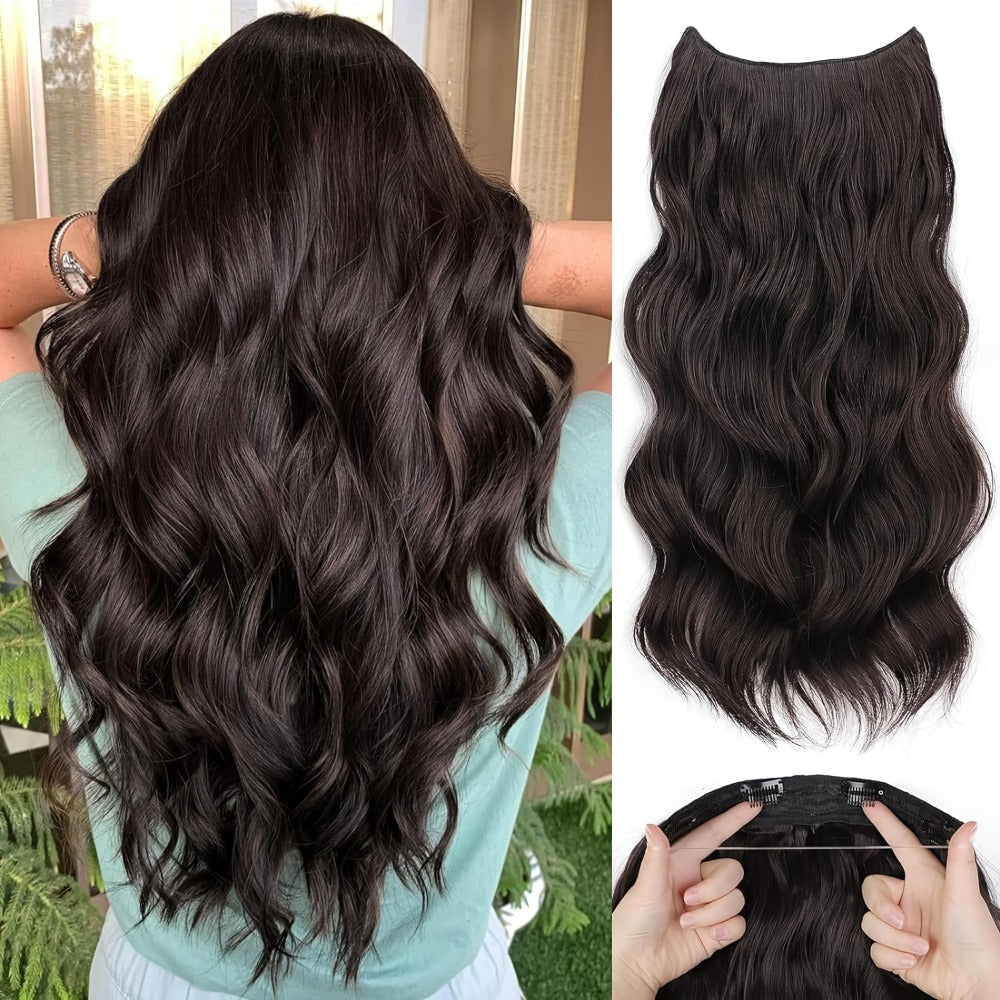 Invisible Wire Hair Extensions 22 Inch for Women – Transparent Fish Line 4 Clips Long Wavy Hairpiece for Thin Fine Hair