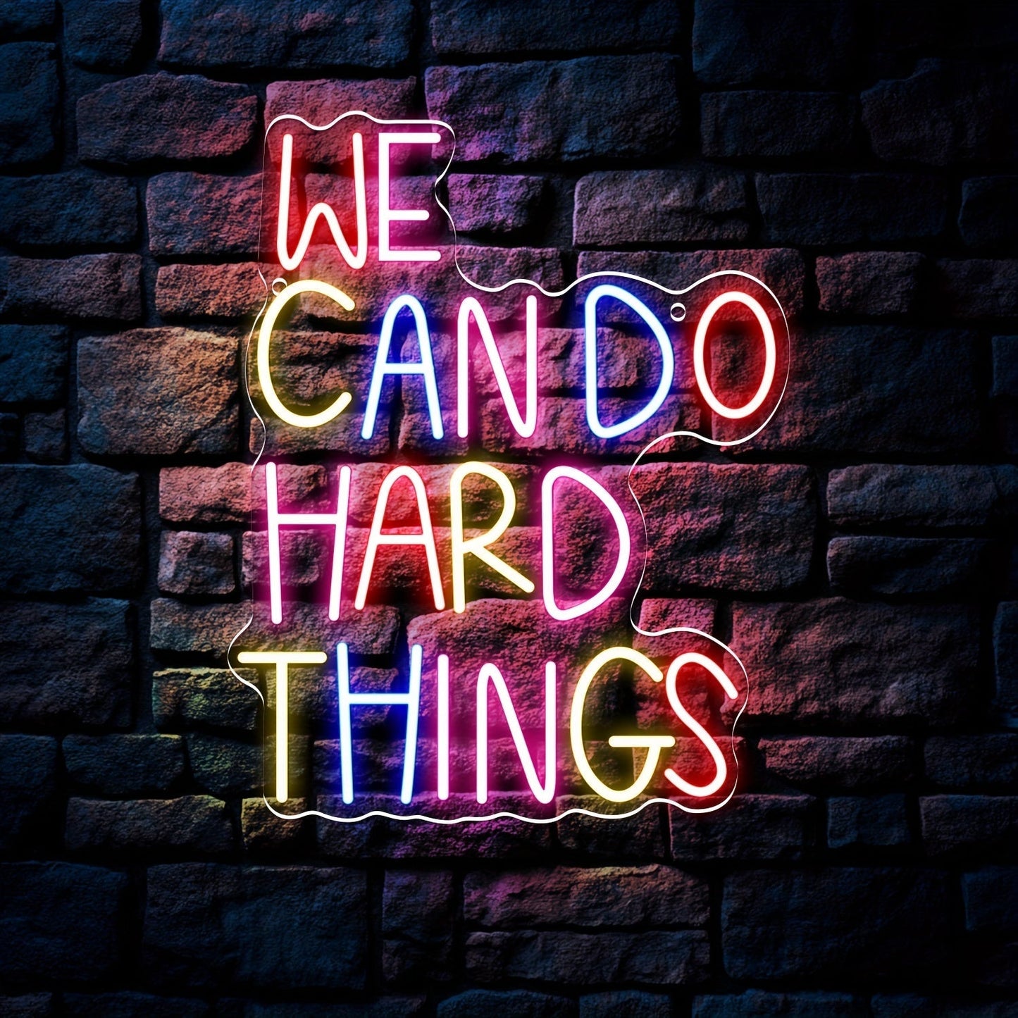 Neon Sign We Can Do Hard Things, Dimmable LED Wall Art, USB Powered, Vibrant Colors for Entryways, Bedrooms and Living Spaces