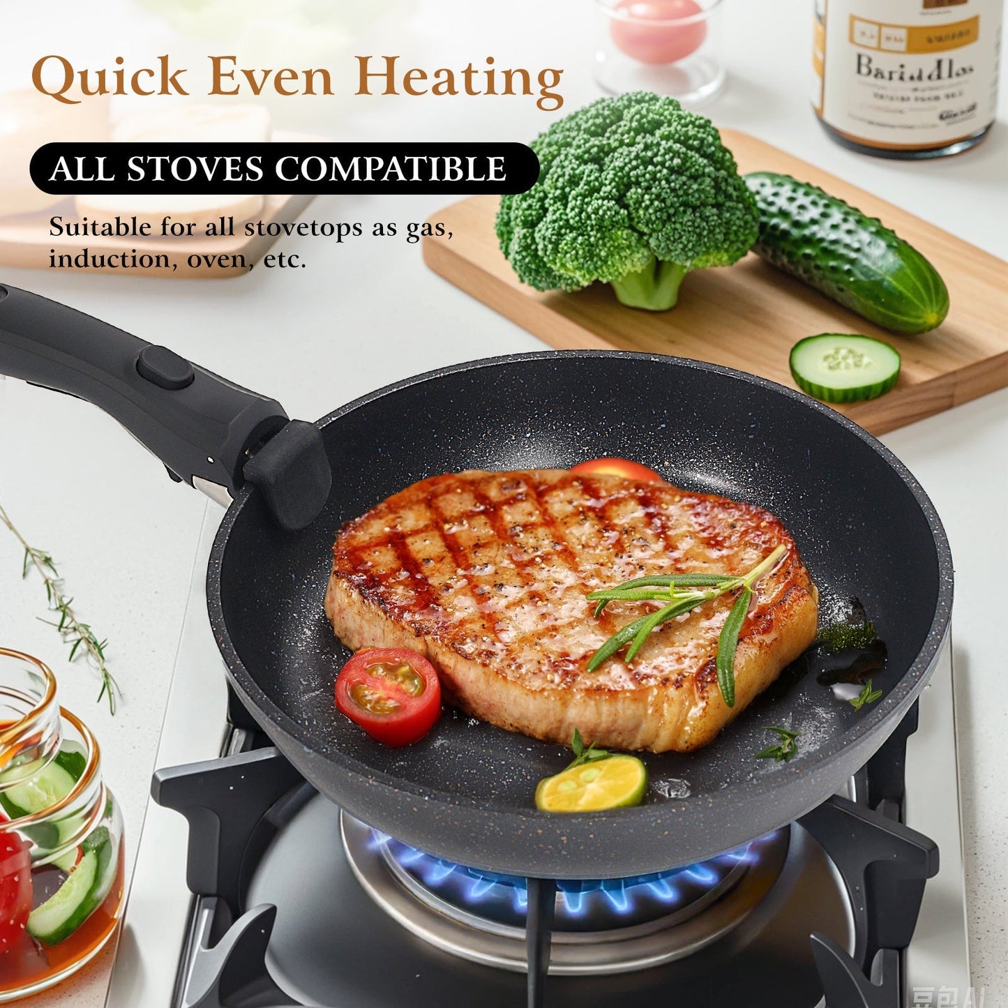 Nonstick Frying Pan Set with 9.5- and 11-Inch Pans, Fixed Handles and Six Cleaning Cloths for Home Kitchens