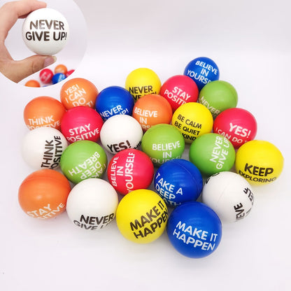 Inspirational Sponge Stress Balls 30 Pack 6.3cm, Motivational Slogan Hand Fitness Relaxation Balls for Classroom Rewards