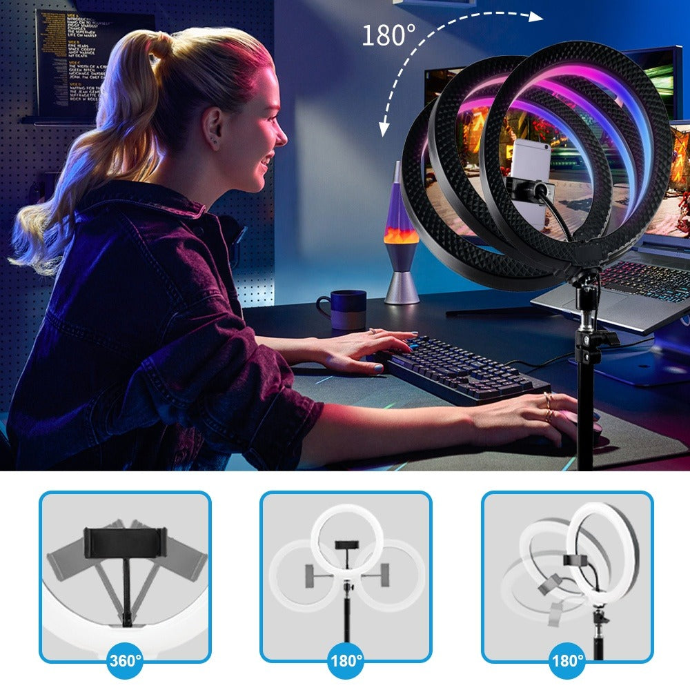 Ring Light 12 Inch Adjustable Brightness RGB with 63 Inch Floor Stand for Photo Selfie Video for an Everyday Personal Care Routine
