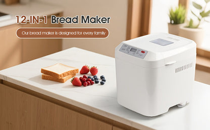 Bread Machine 12-in-1 Bread Maker with Gluten-Free Setting, Nonstick Pan, 2 Loaf Sizes, 13H Delay Timer & 1H Keep