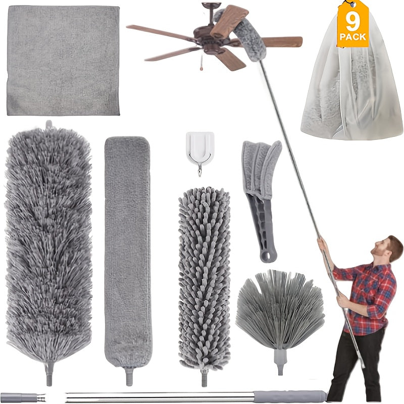 Microfiber Duster Kit with 100 Inch Extension Pole Extendable Bendable Feather Duster for Entryways, Bedrooms and Living Spaces