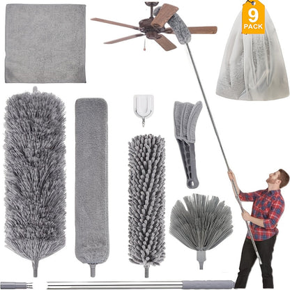 Microfiber Duster Kit with 100 Inch Extension Pole Extendable Bendable Feather Duster for Entryways, Bedrooms and Living Spaces