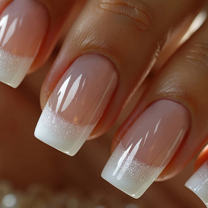 Press On Nails 216-Piece Soft Gel Short Square Set with French, Gradient, Glitter and Heart Designs