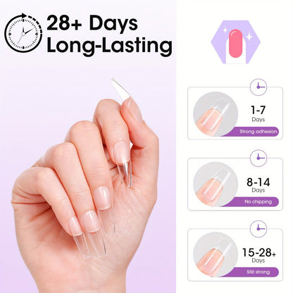 Solid Gel Nail Glue Kit with Mini LED Lamp – 8g UV Cure Gel Glue 28+ Days Long-Lasting Bond for Press On Nails Acrylic Tips Rhinestones