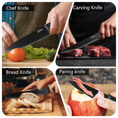 Stainless Steel Kitchen Knife Set Chef Knife Damascus Black Knife Block for Home Cooking, Dining and Outdoor Meals