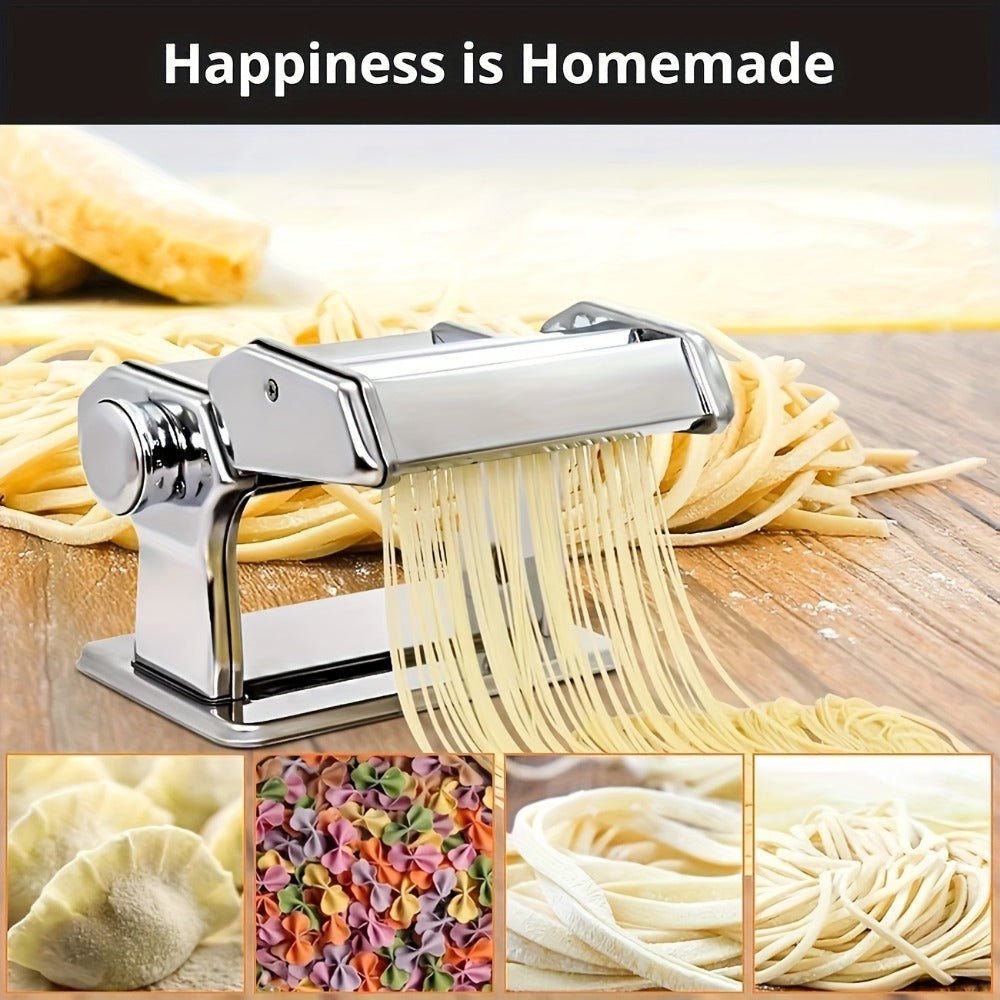 Pasta Machine with 8 Adjustable Thickness Settings, 2-in-1 Stainless Steel Manual Pasta Maker with Roller & Cutter